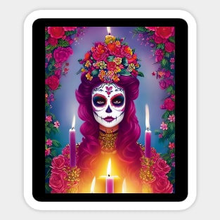 Sugar Skull Art - Beautiful Woman at Altar Sticker